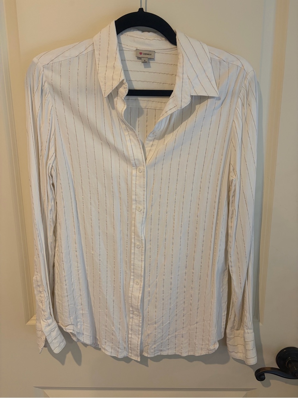 Chemieux White Button-Down Shirt with Gold Stripe